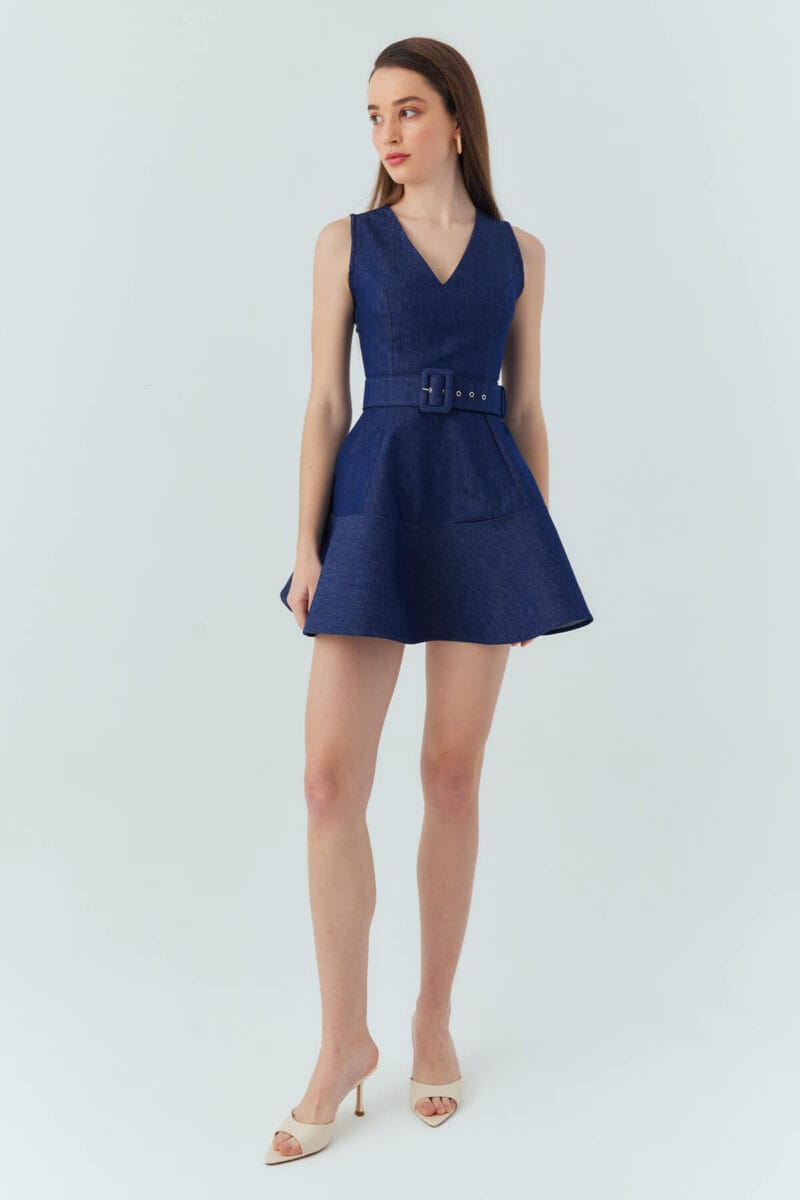 Beli Kemerli Denim Elbise