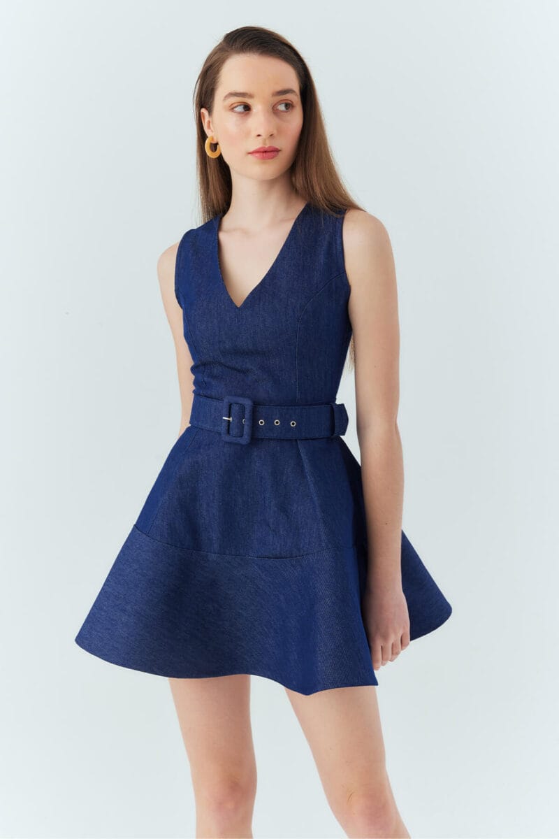 Beli Kemerli Denim Elbise - Görsel 2